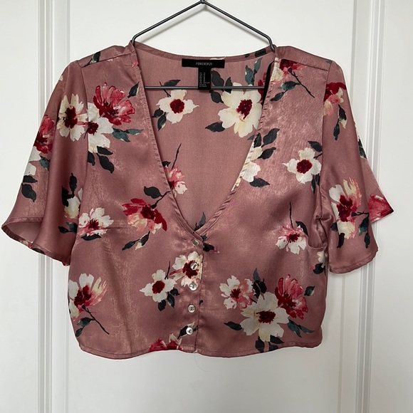 FOREVER 21 cropped floral top - Picture 1 of 4